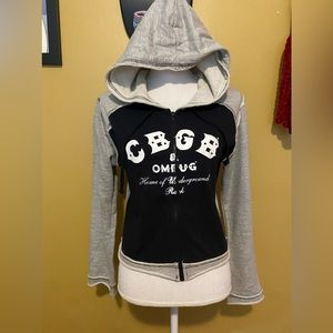 CBGB zip up cropped hoodie